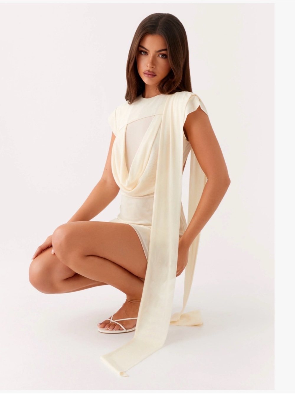 Peppermayo Ivory Draped Mini Dress